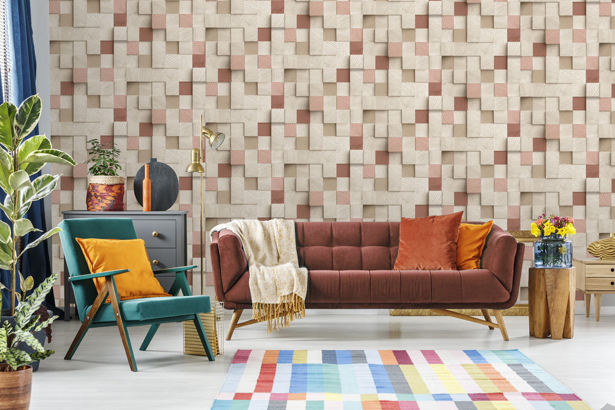 Papier Peint Cube Bois rose - Artifice d'Ugépa | Réf. UGP-M80110