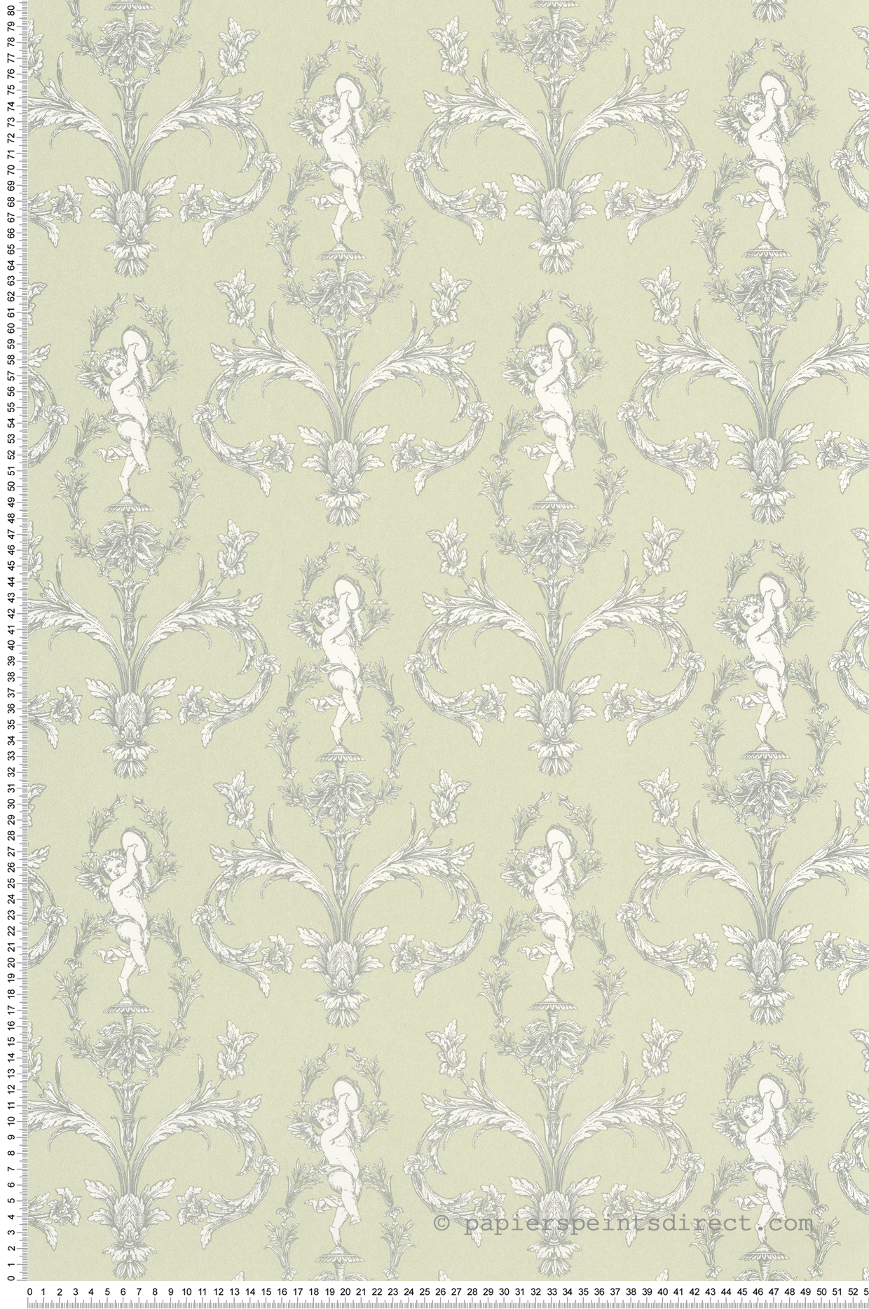 Papier peint Cherubin Seraphin vert amande argenté - Les Belles Toiles De Jouy 2 de Casadéco | Réf. BTJD201717373