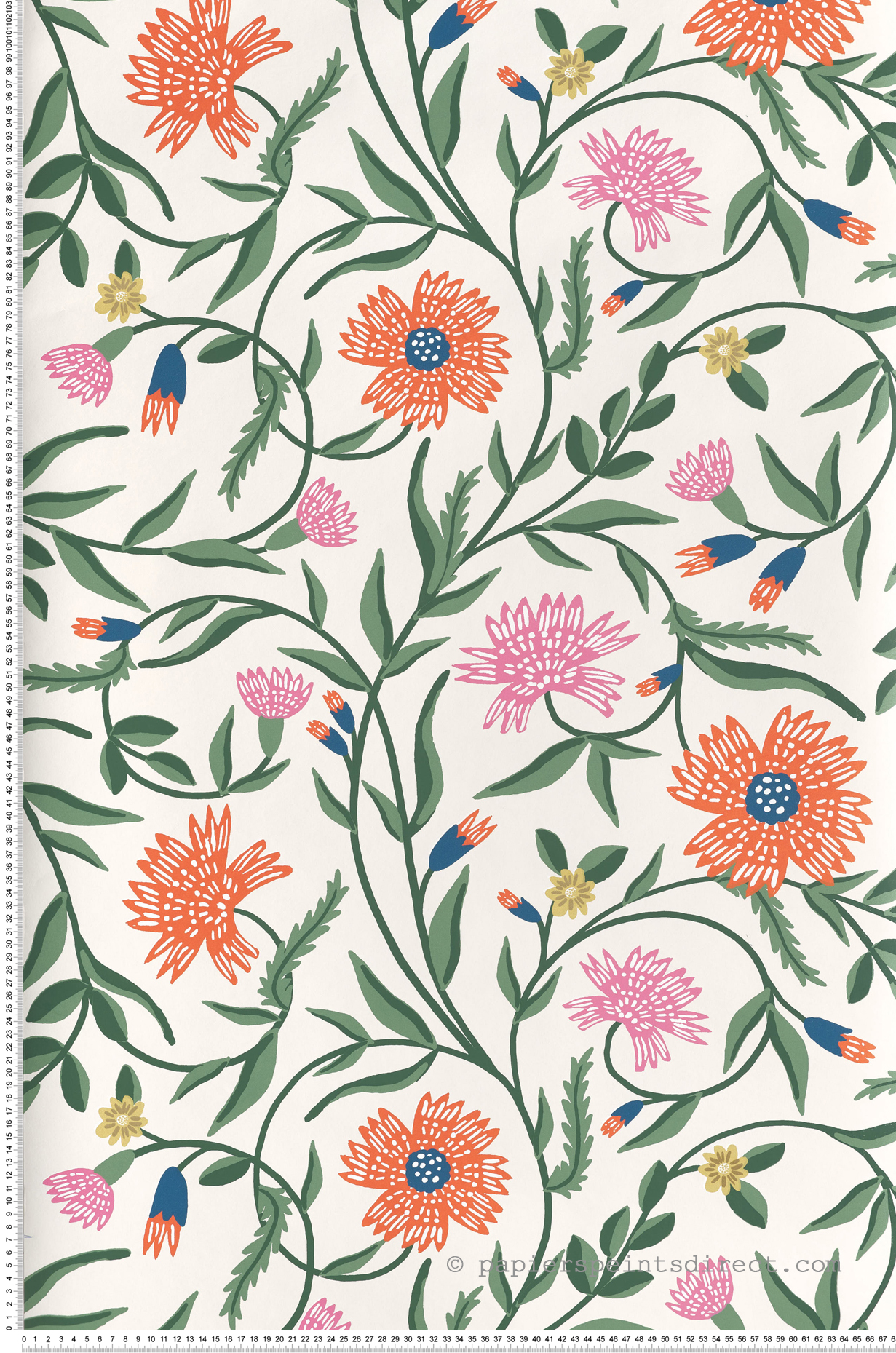 Papier peint Floral Élégant Aster multicouleurs beige - Rifle Paper Co. 3 de York (Initiales) | Réf. INI-RF7433