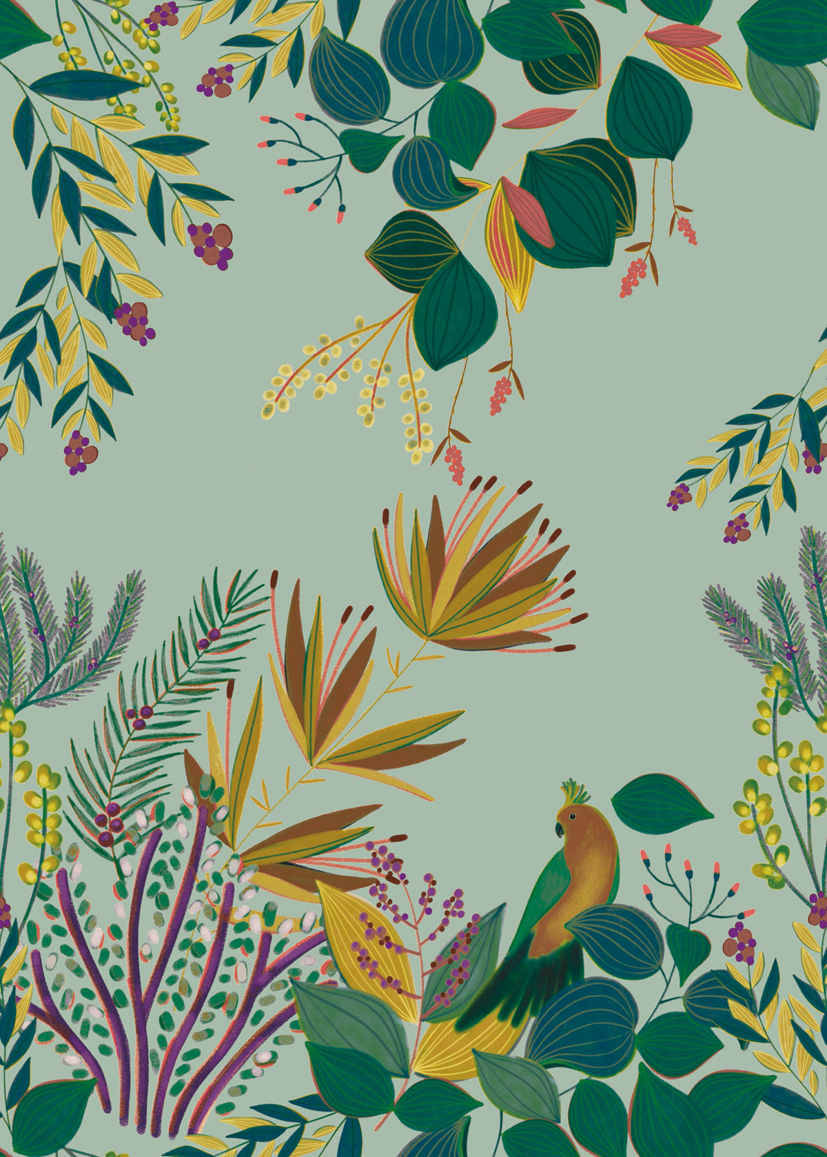 Papier peint Oiseau Panoramique Cockatoo island vert d'eau - Beauty Full Image de Casélio | Réf. BFI101517209