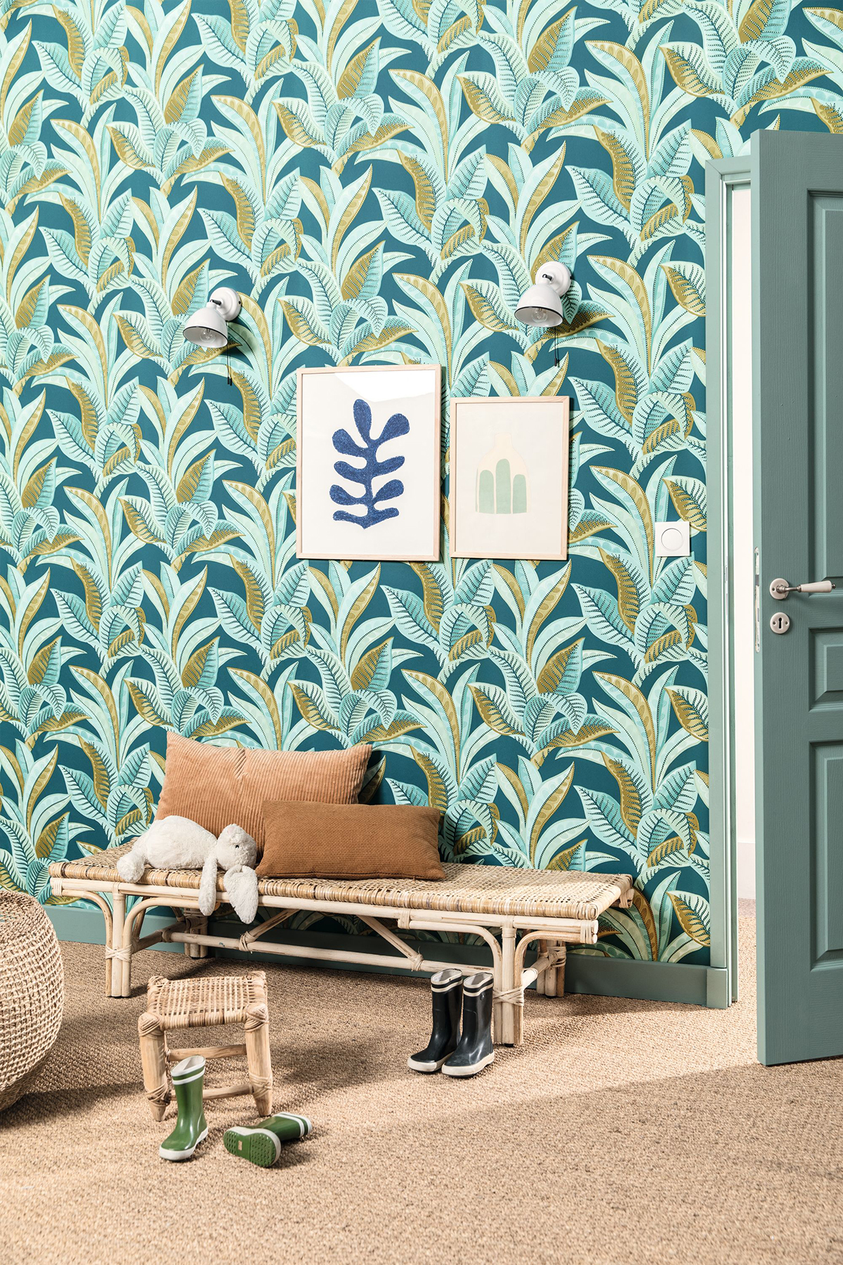 Papier peint Feuillage Vitamin Sea bleu et marron clair - Sea You Soon de Casélio | Réf. SYO102766664