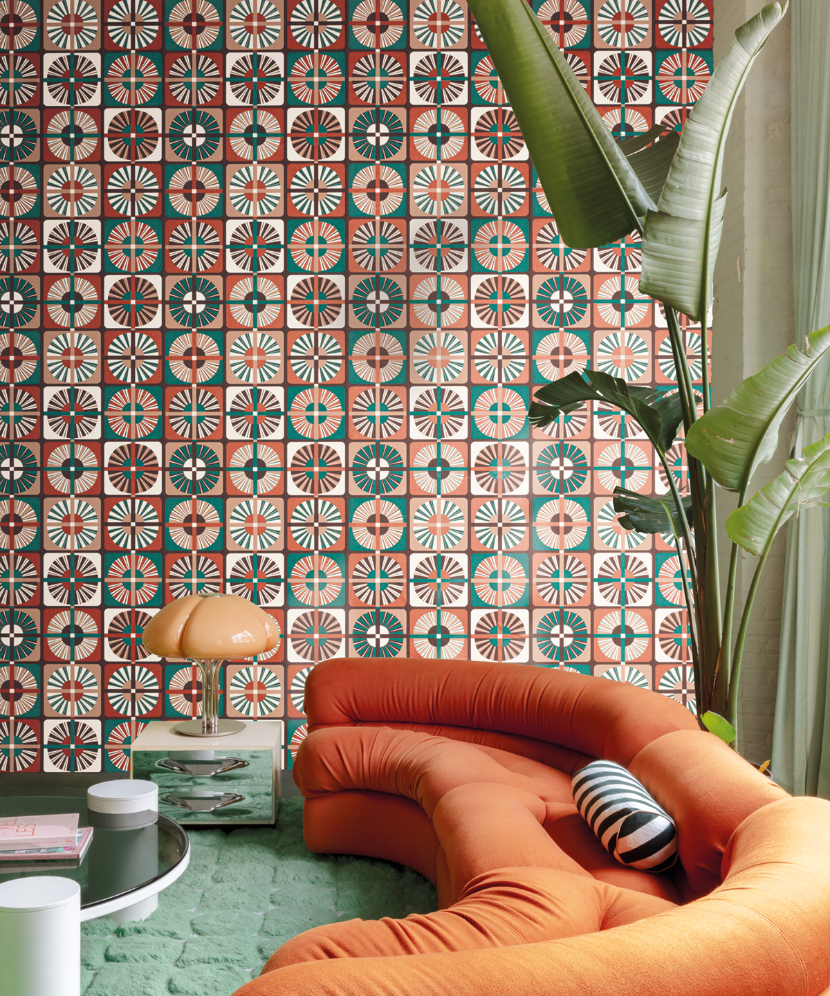 Papier peint Carreaux Géométrique Ray terracotta vert - Rock de Masureel | Réf. MAS-ROC403