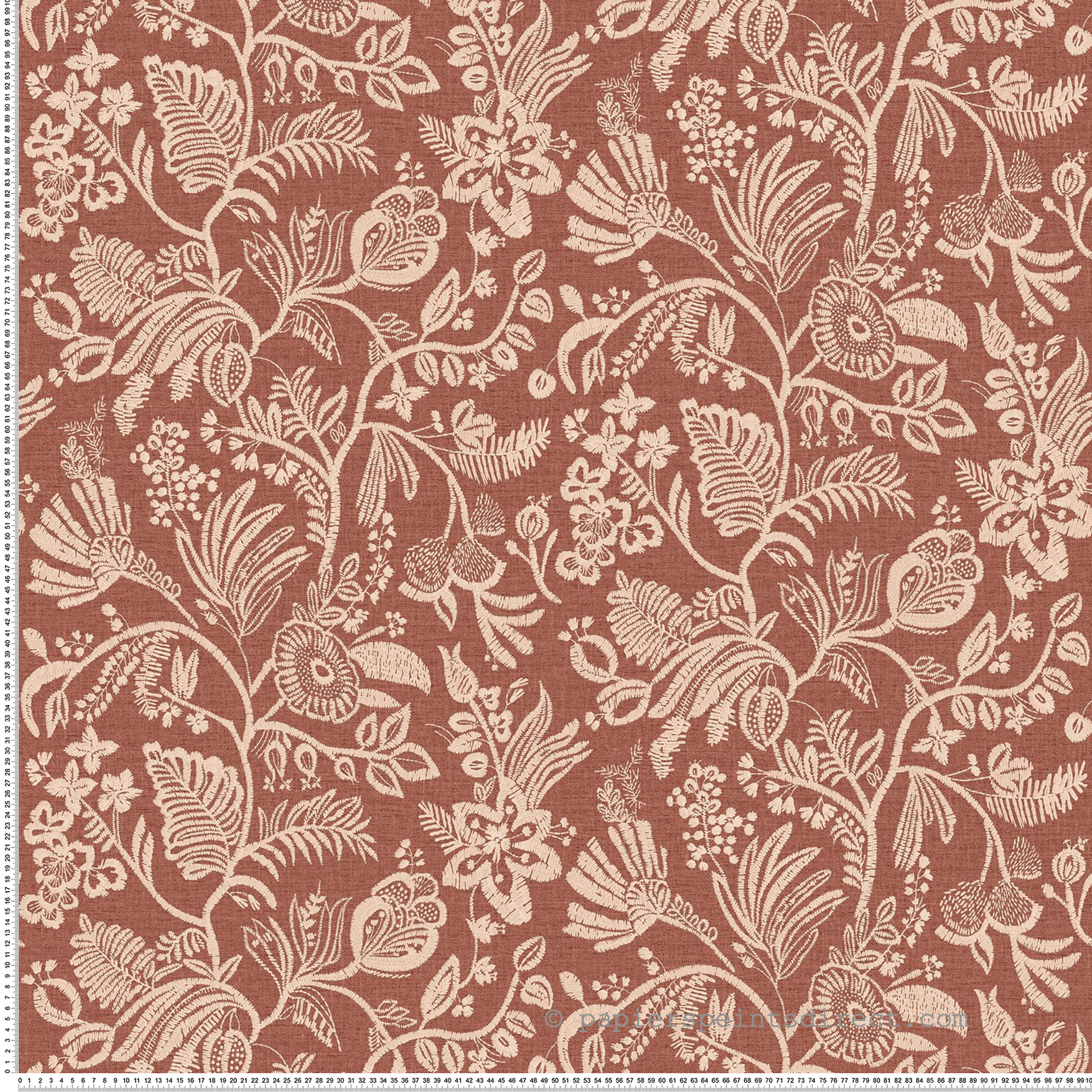 Papier peint Brodé Floral Pastel terracotta - Broderies de Casamance | Réf. CAS-76960814
