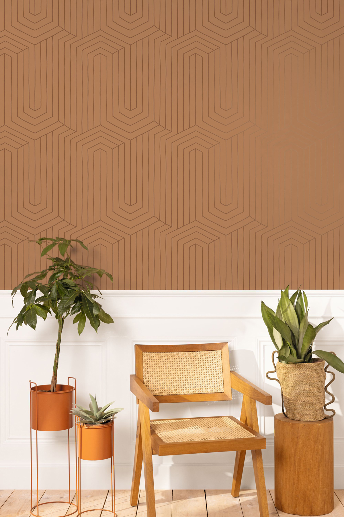 Papier peint Trait Géométrique Infini camel métallisé - XXL de Casélio | Réf. XXL104522029