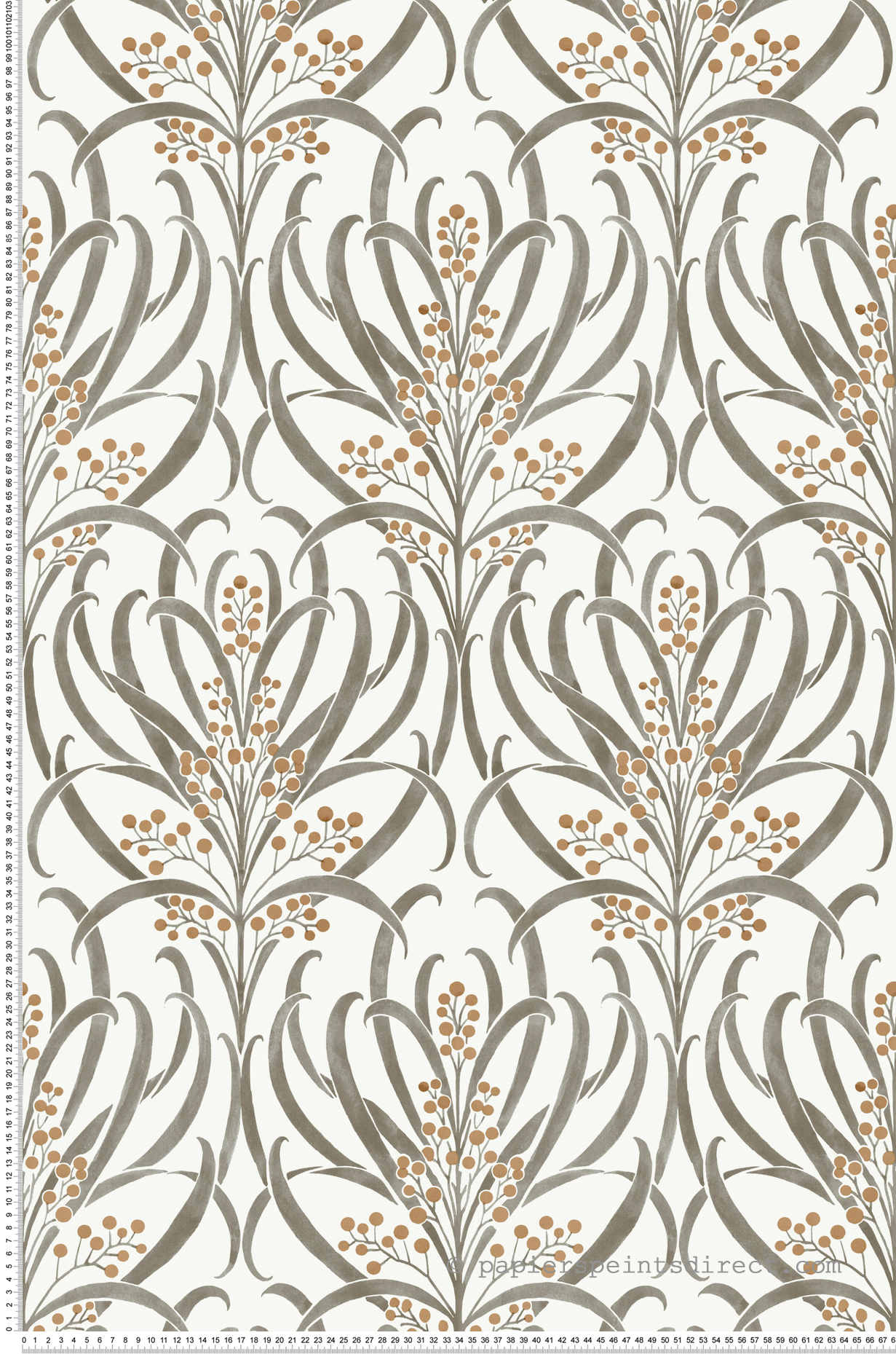 Papier peint Feuillage Baies gris marron - Arts & Crafts d'Initiales | Réf. INI-AC9142