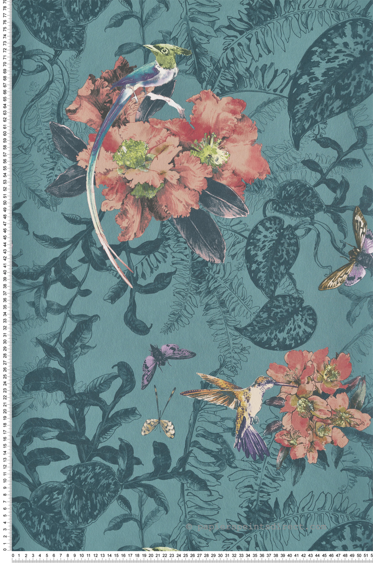 Papier peint Fleur et Colibri vert - Willow d'Initiales | Réf. INI-00814402