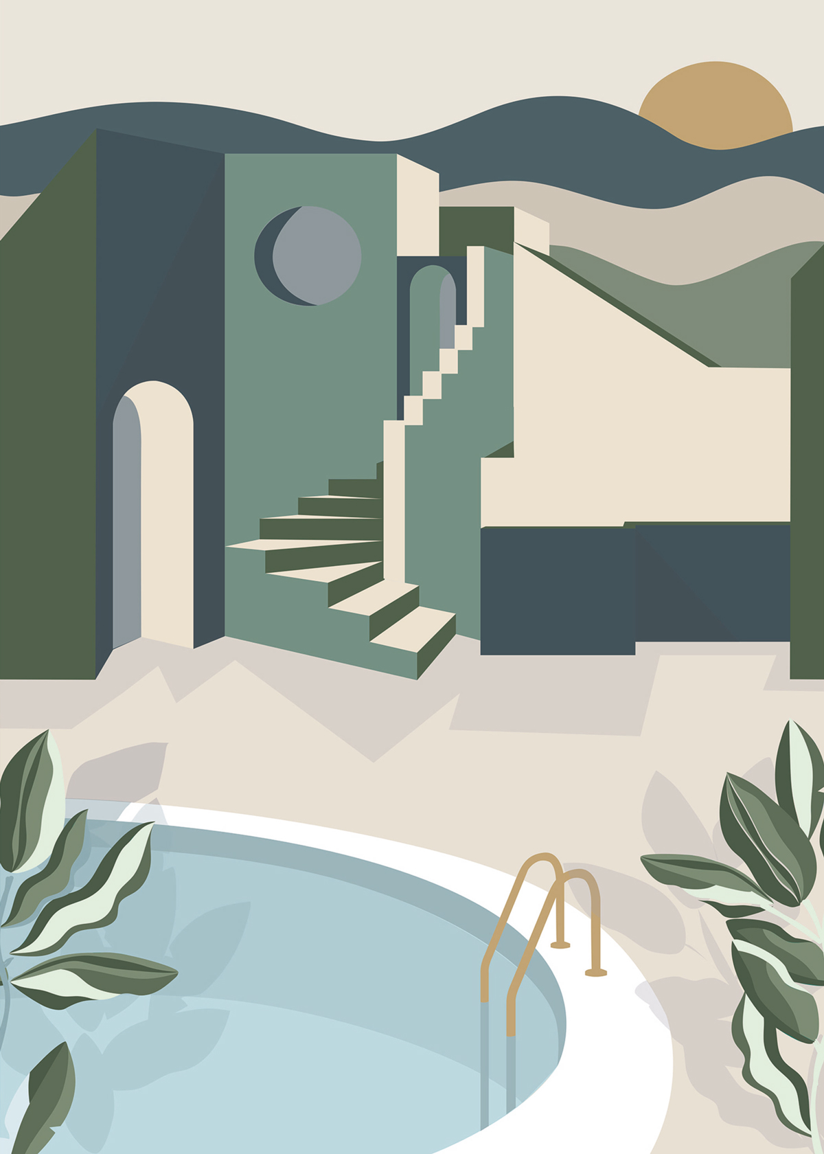 Papier peint panoramique Géométrique Archways vert - Labyrinth de Casélio | Réf. LBY102146075