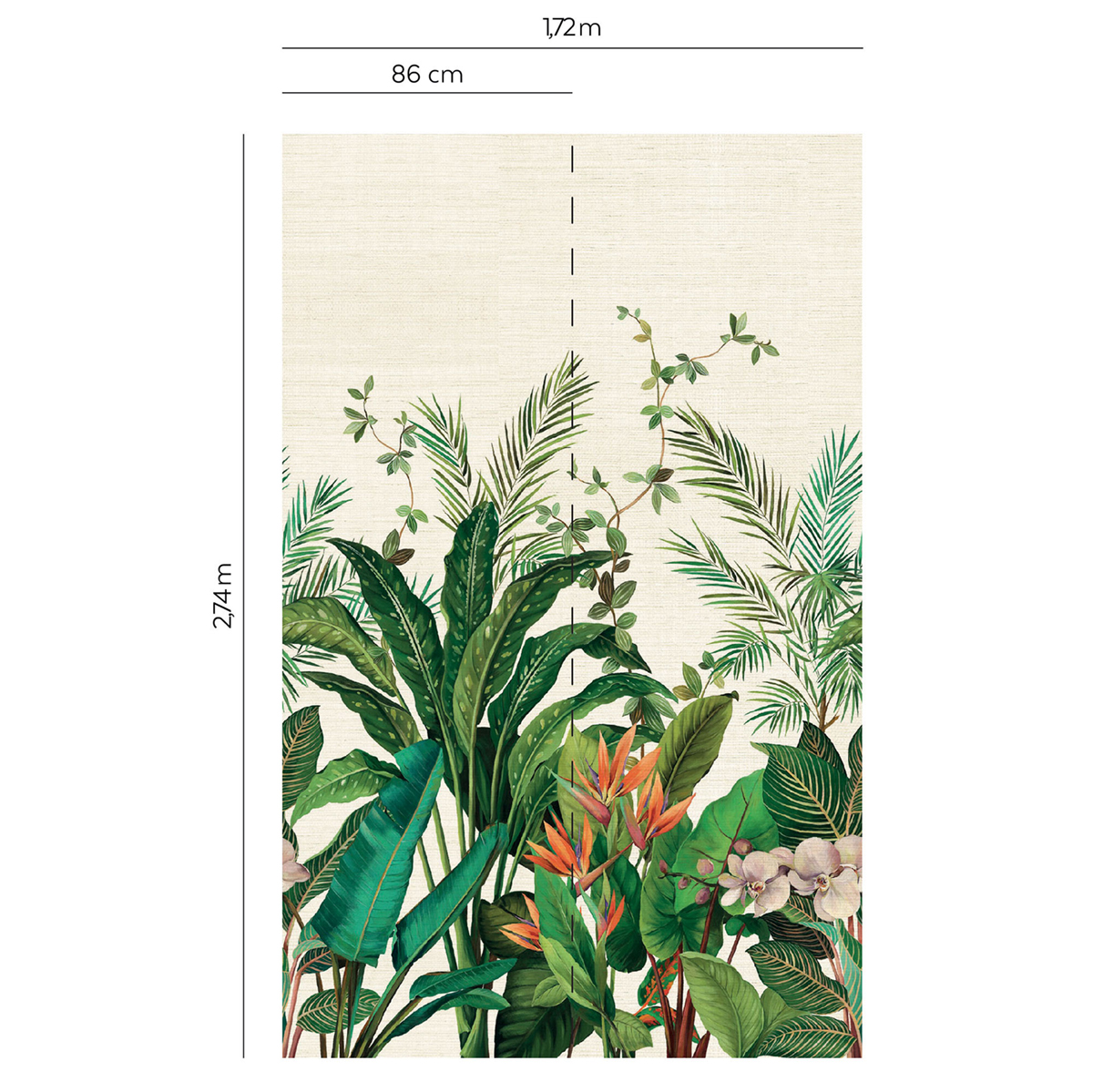Papier peint panoramique Plante Oiseau de Paradis Grasscloth blanc cassé - Daisy Bennett d'Initiales | Réf. INI-DB32704M