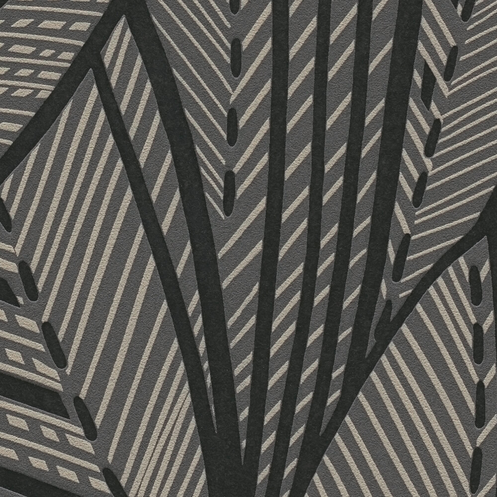 Papier peint Feuille Art Déco noir mastic - French Affair d'A.S. Création ZOOM | Réf. AS-399334