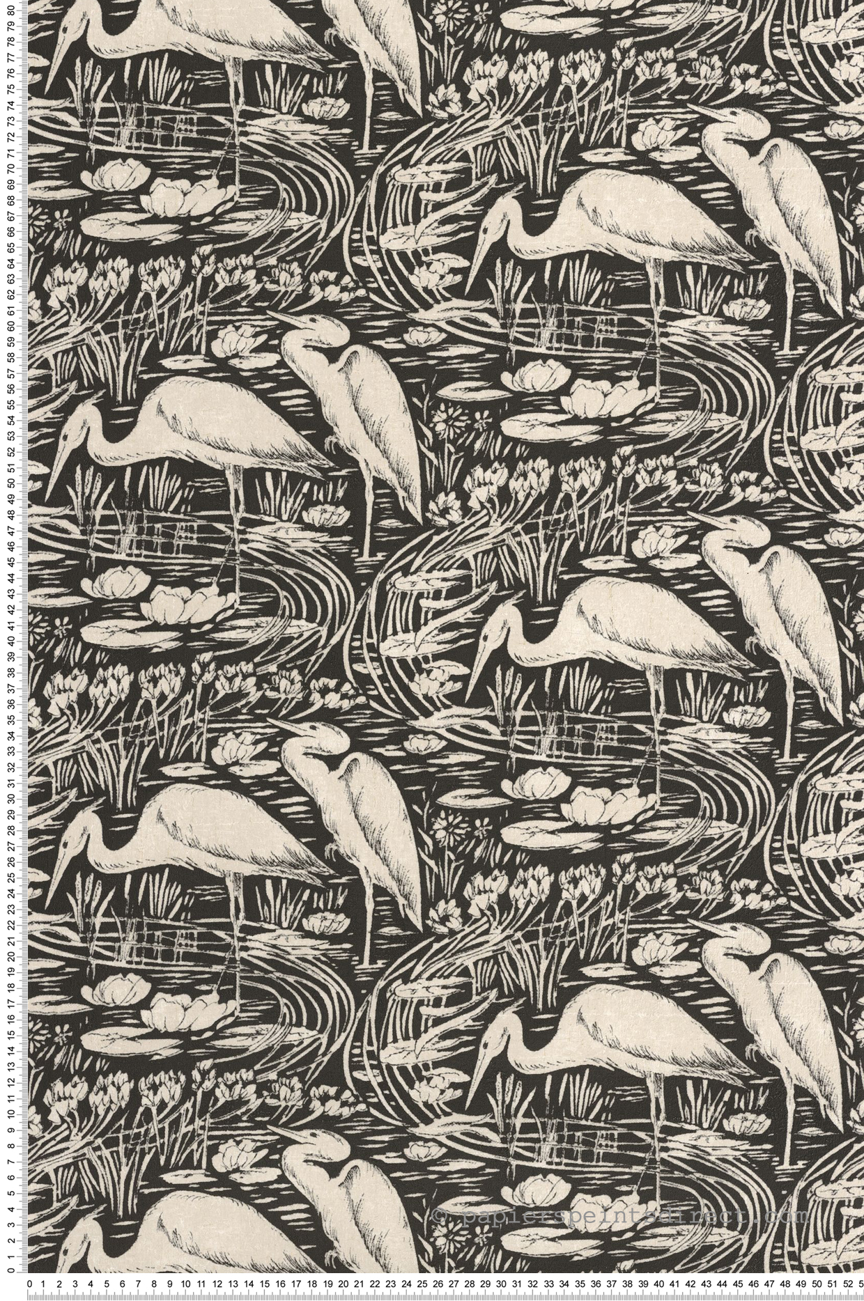 Papier peint Oiseaux Héron Euphrate noir crème - Babylone de Casadéco | Réf. BBLN89739270