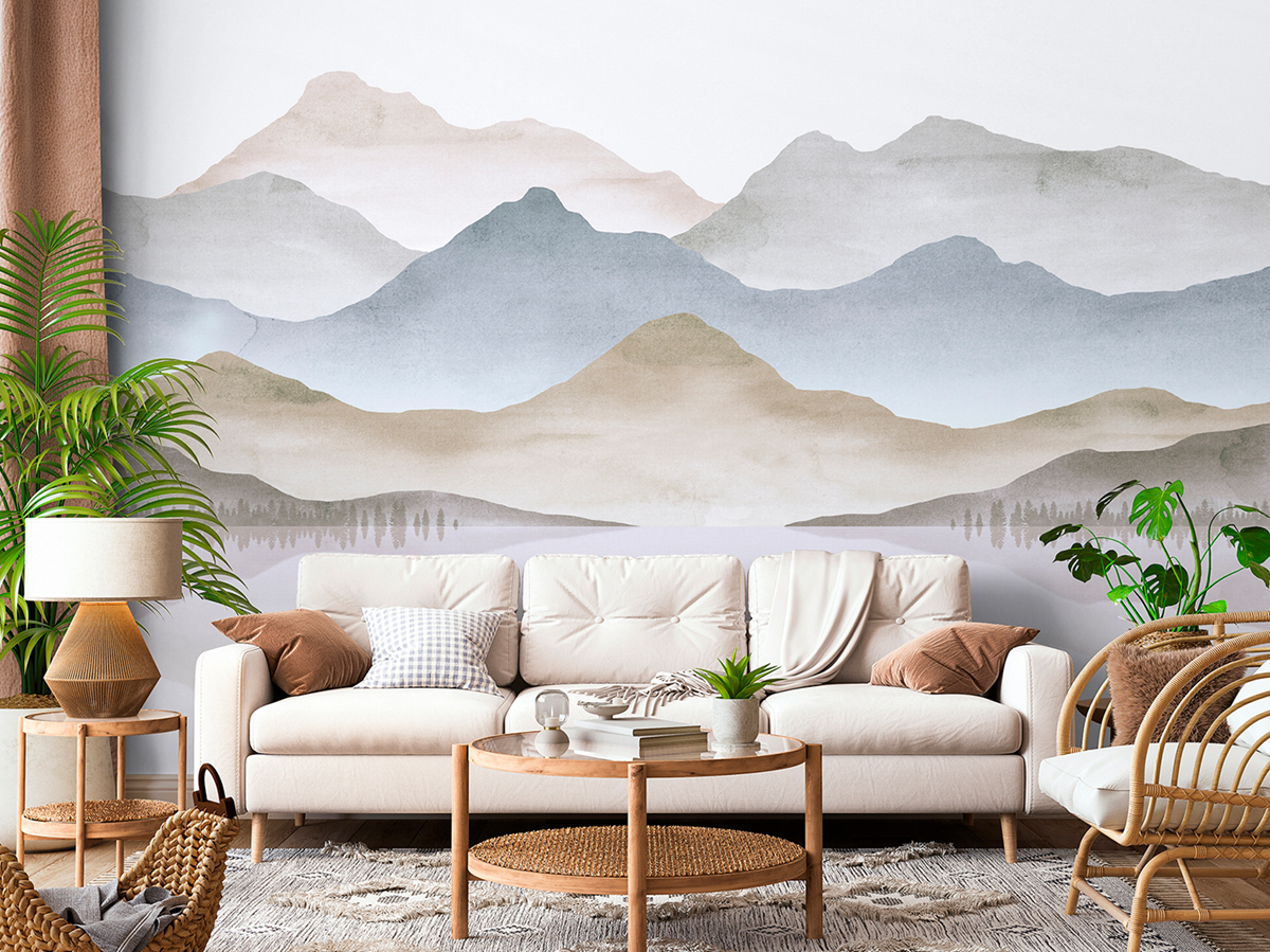 Papier peint panoramique Montagne Fog bleu - Panorama 2 de Lutèce | Réf. LTC-PAN1753C