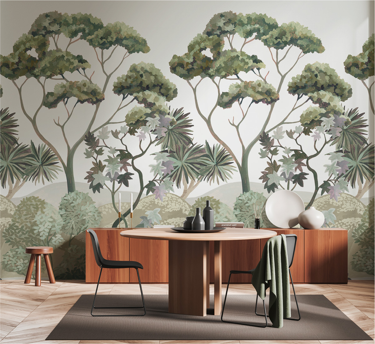 Papier peint Panoramique Botanique Pinède vert - Jardin d'Eden de Lutèce | Réf. LTC-51251504