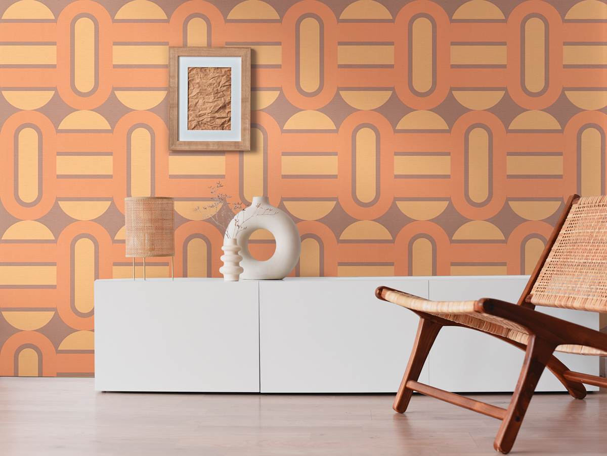 Papier peint Art Déco Géométrique orange jaune - Retro Chic d'A.S. Création | Réf. AS-395362