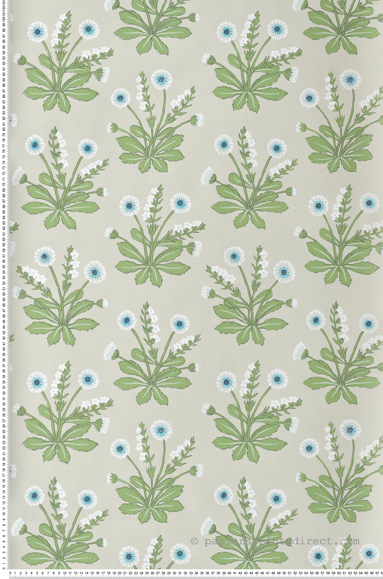 Papier peint Fleurs de Pré bleu vert lin - Arts & Crafts d'Initiales | Réf. INI-AC9154