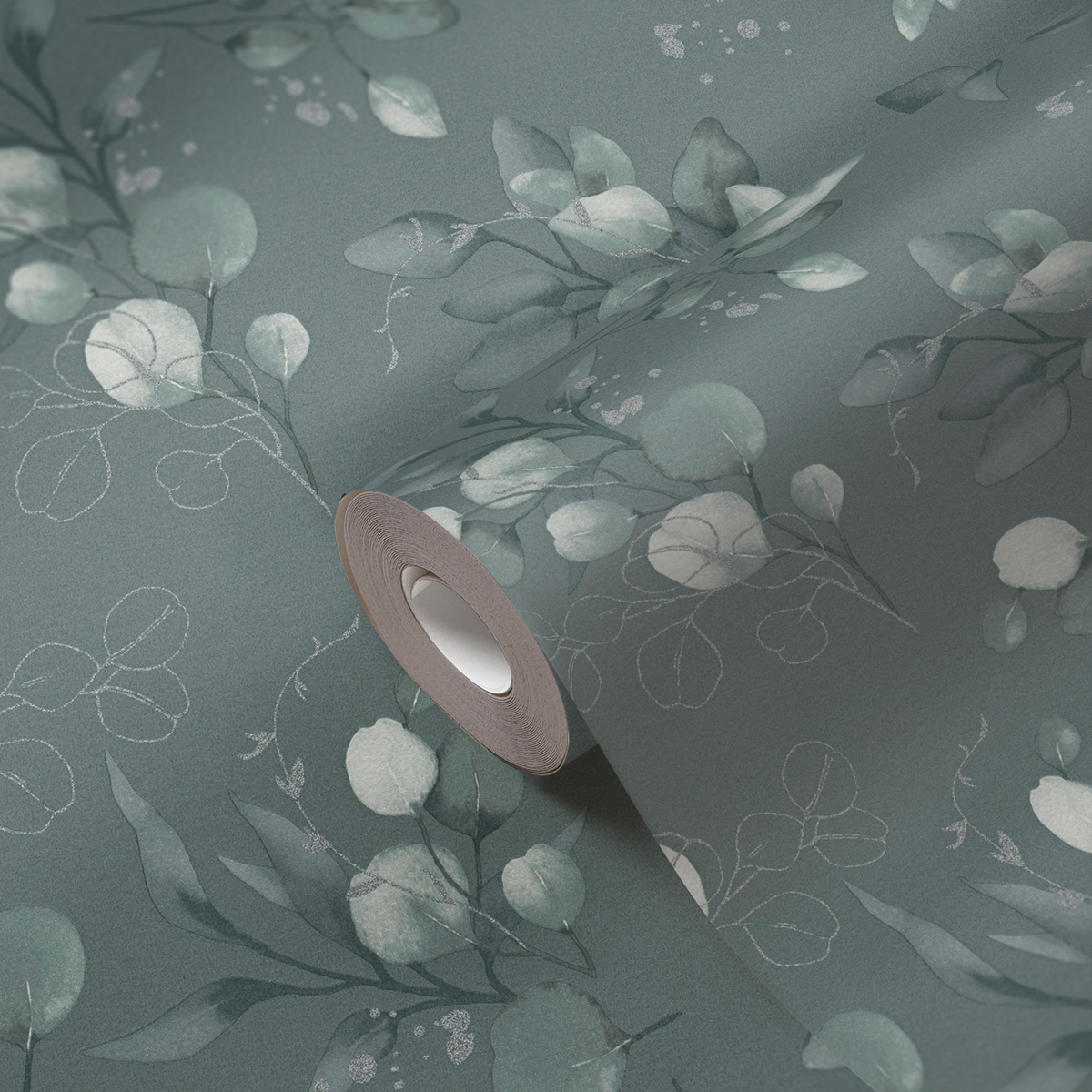 Papier peint Douce Nature bleu vert profond argenté - Pure Elegance d'A.S. Création AMBD | Réf. AS-397683