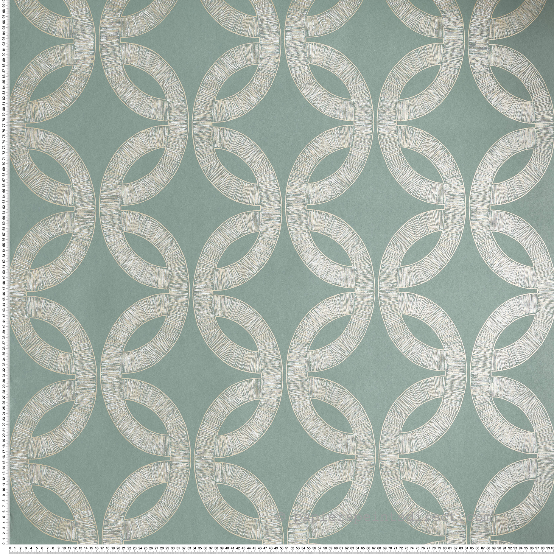 Papier peint Feuilles Géométriques Etienne vert de gris doré - Isadora de Casamance | Réf. CAS-70692242