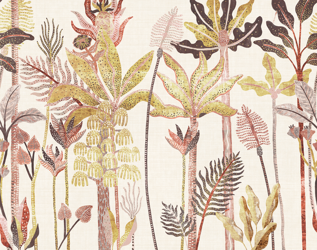 Papier peint panoramique Arbres Tropicaux Parque rose vert - A, B et C H300 - Havana de Masureel | Réf. MAS-DGHAV203X