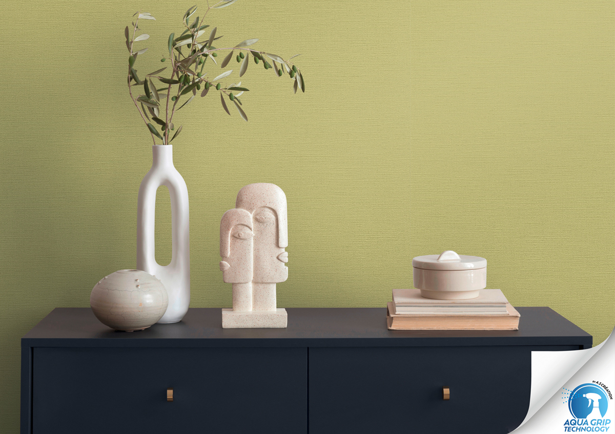 Papier peint préencollé Uni Around vert pistache - Designdrop d'A.S. Création AMB2 | Réf. AS-784993