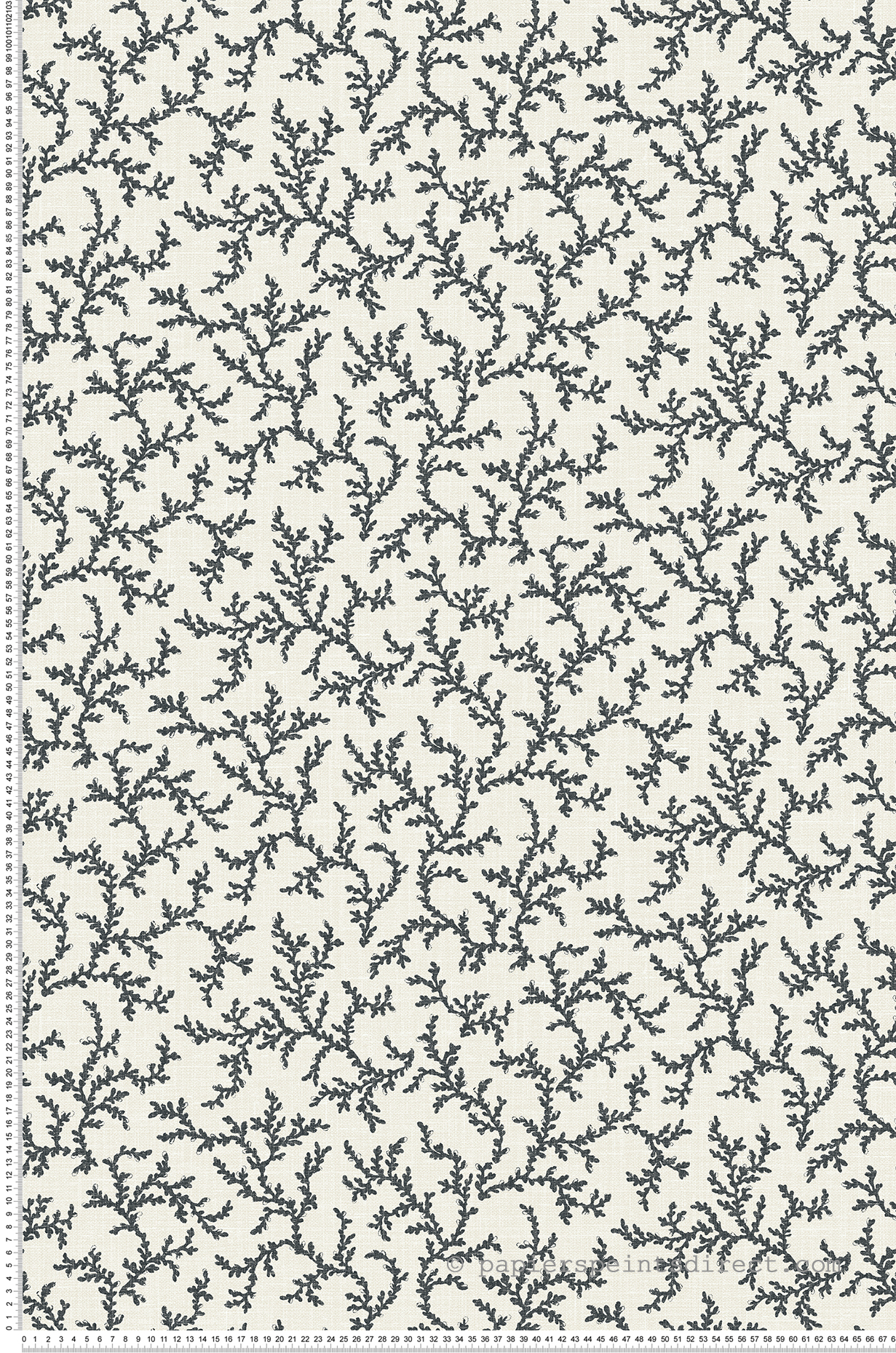 Papier peint Corail Branche noir écru - French Country d'Initiales | Réf. INI-FC62100