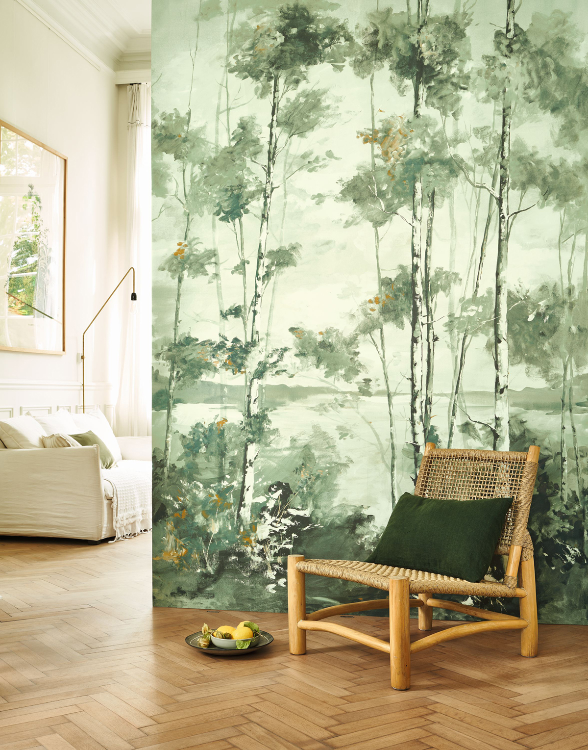 Papier peint panoramique Forêt Boréale S vert eucalyptus 200X250 - Riverside 4 de Casadéco | Réf. RIVI89567805