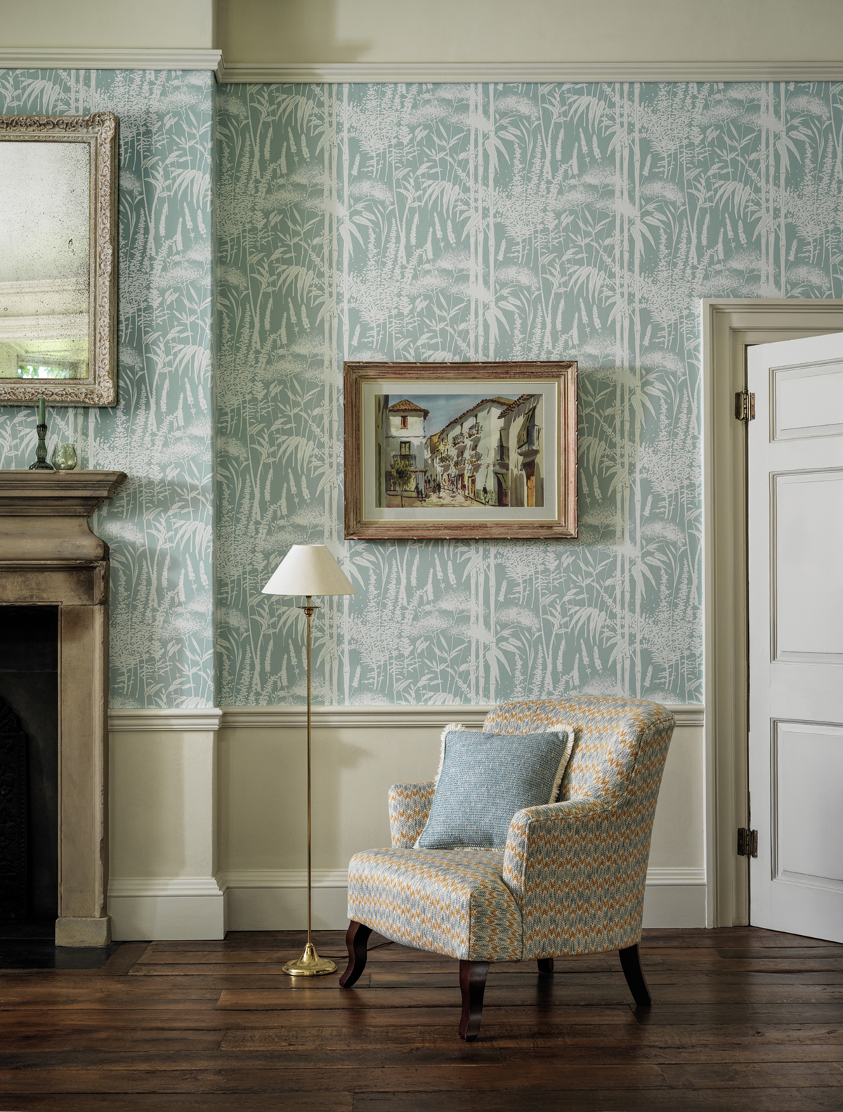 Papier peint Forêt Bambou Poiteau bleu clair - Signature de Nina Campbell | Réf. OSB-NCW4498-01
