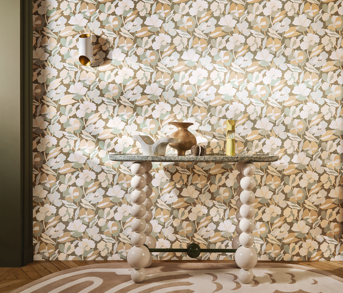 Papier peint Fleur Design Amaryllis vert sauge nacré - Jardin Félicia de Casamance AMB2| Réf. CAS-76580712