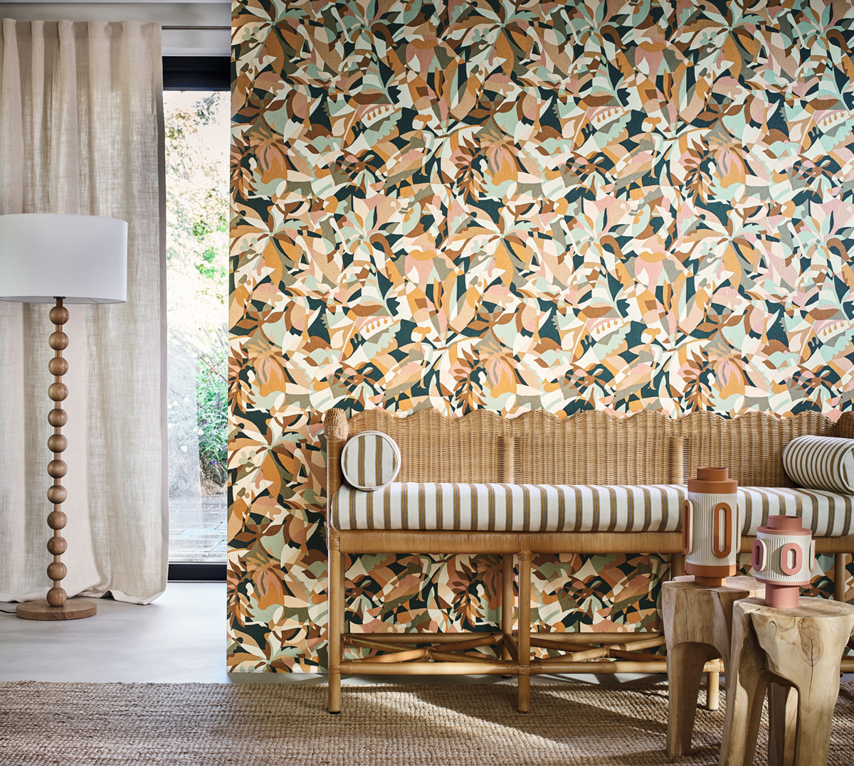 Papier peint Femme Abstrait Plongeon céladon marron - L'Ile aux Oiseaux de Casamance | Réf. CAS-75880712