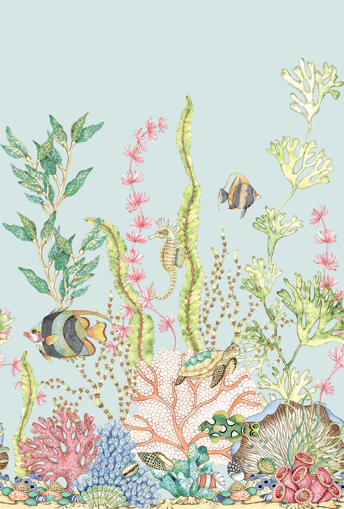 Papier peint panoramique Poisson Nautique bleu clair - Daisy Bennett d'Initiales | Réf. INI-DB30702M