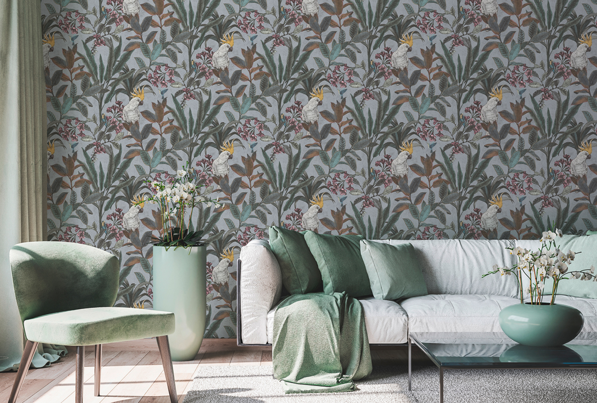 Papier peint Jungle Cacatoès bleu gris - Pintwalls 2 d'A.S. Création | Réf. AS-397483