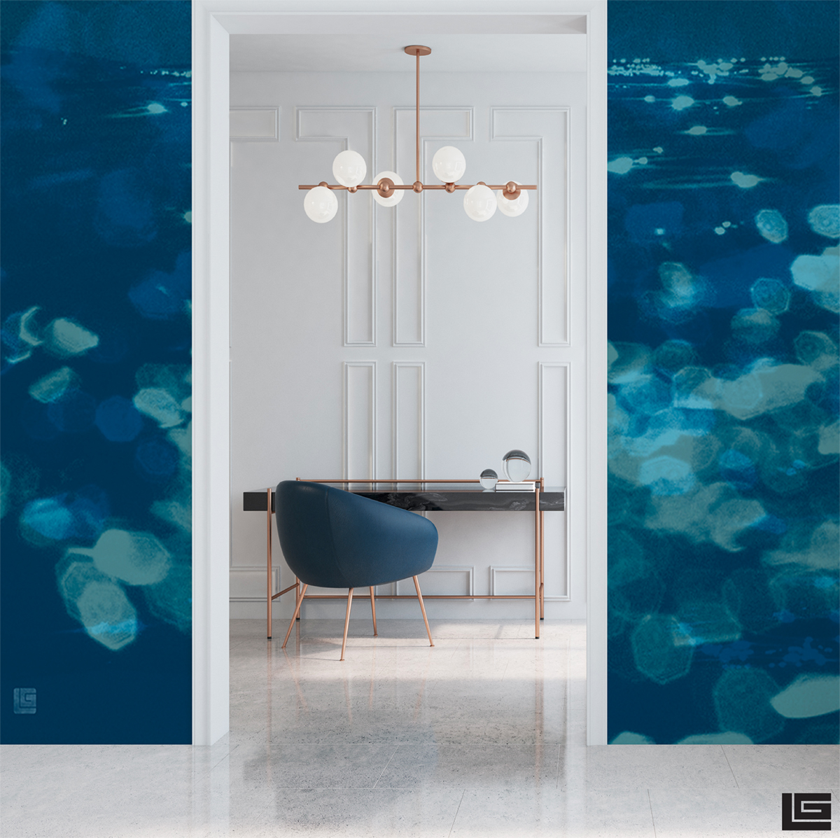 Papier peint panoramique Eau Nymphéas bleu - Guy Laroche de Lutèce | Réf. LTC-51247201