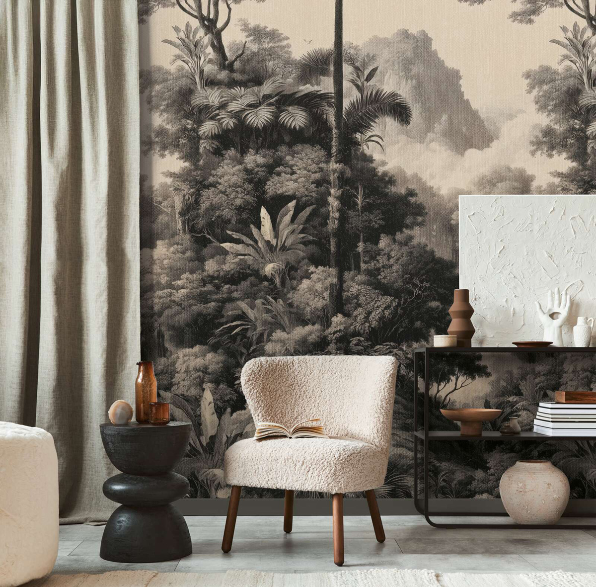 Papier peint panoramique Jungle Gravure gris - Vibes & Styles d'A.S. Création AMB3| Réf. AS-792169