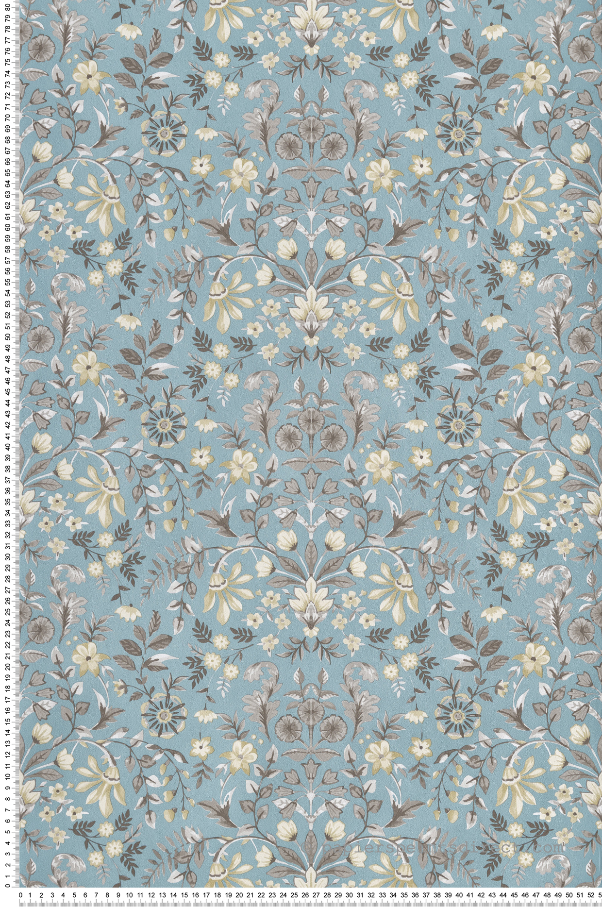 Papier peint Médaillon Fleuri bleu canard gris beige - My Little Cottage de Montecolino | Réf. MC-M12326