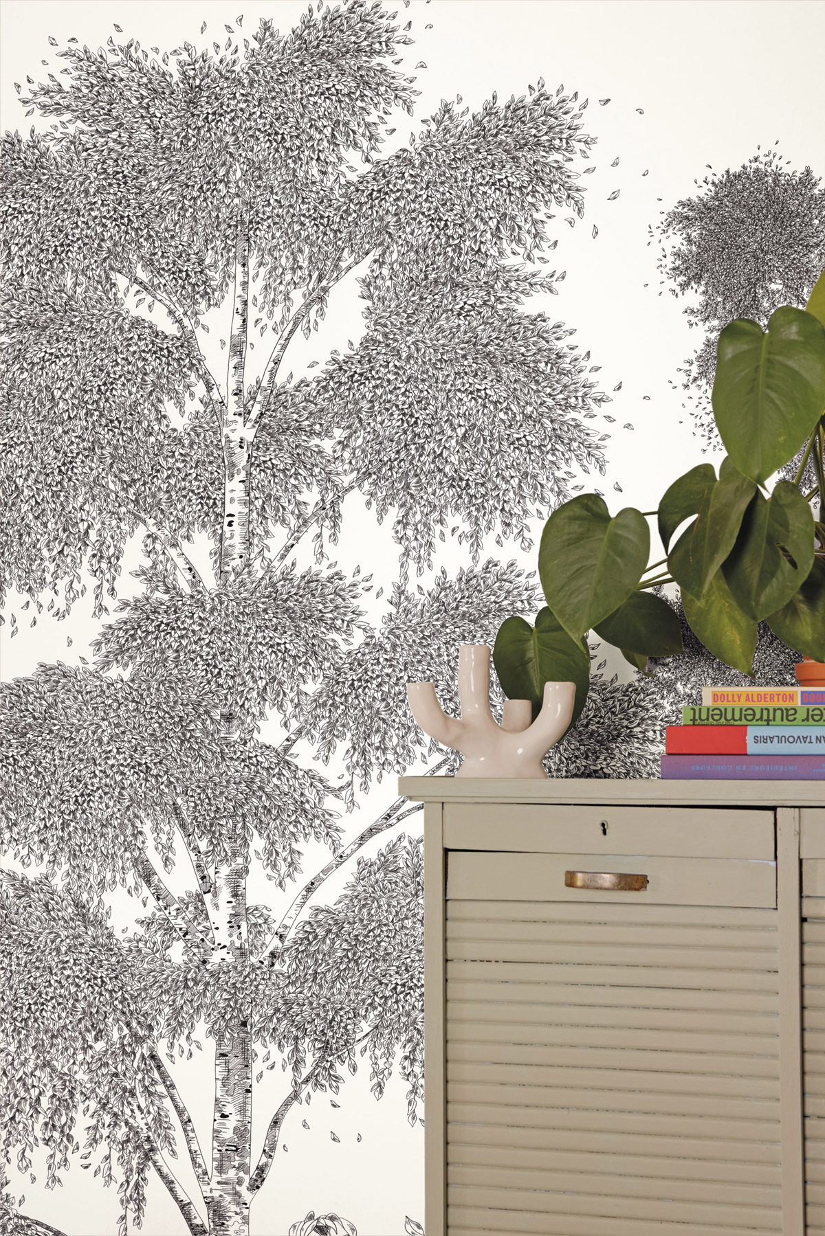 Papier peint panoramique Arbres Poésie Printanière noir blanc M 250X280 - Balade de Casélio AMB2| Réf. BLD106169001