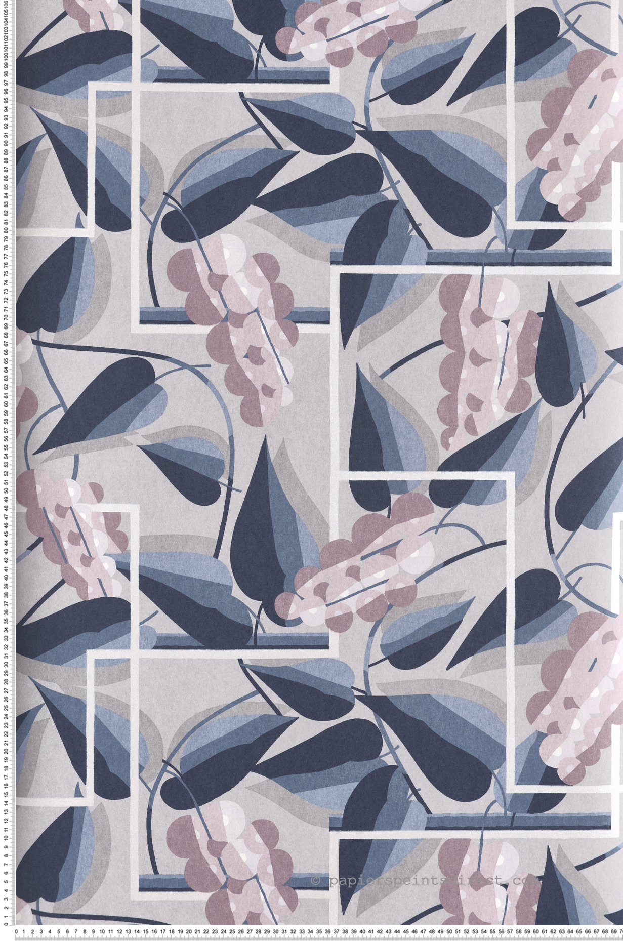 Papier peint Raisin Graphique Henry rose bleu - Folies de Masureel | Réf. MAS-FOL303