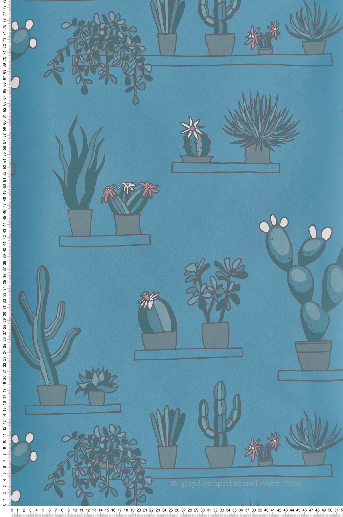 Papier peint Cactus Mr Straw's Greenhouse Air Force Blue - In The Garden de Little Greene | Réf. 0234SGAIRFO