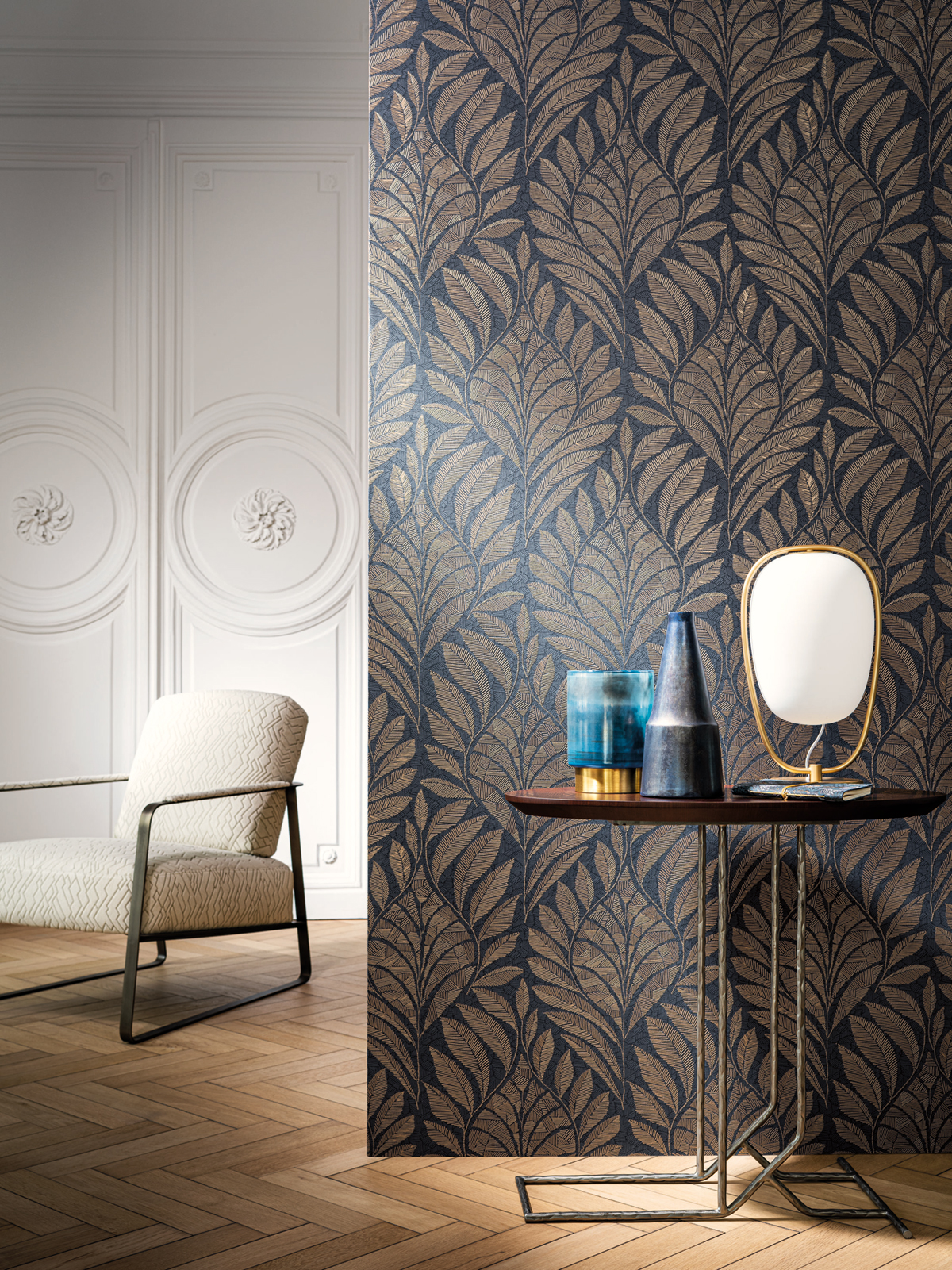 Papier peint Feuillage Gustav marine - Printemps Viennois de Casamance | AMB Réf. CAS-74770406