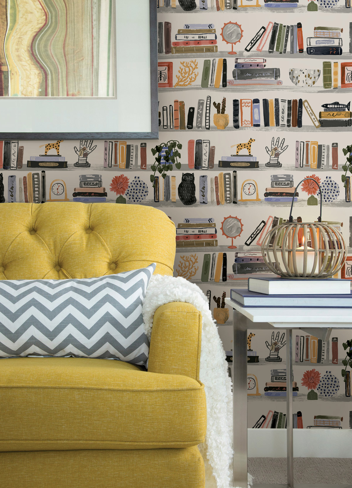 Papier peint adhésif Bibliothèque Dessin multicouleurs - Les Adhésifs de Lutèce | Réf. LTC-NUS4536