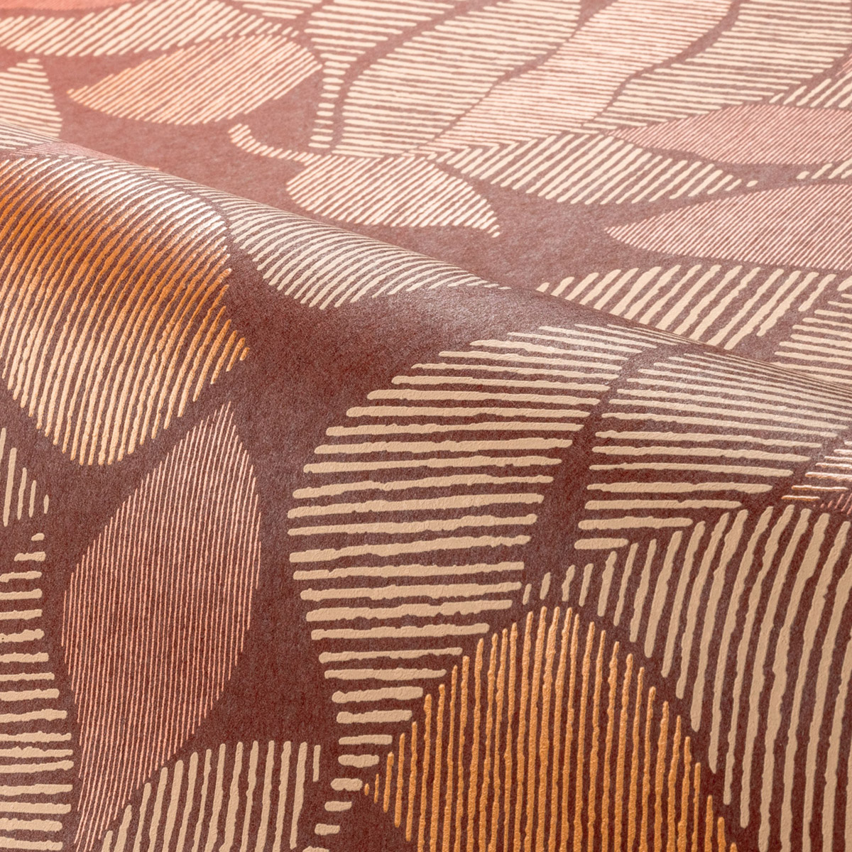 Papier peint Feuillage Graphique Lontara terracotta cuivré - Tressora de Casamance | Réf. CAS-76911222