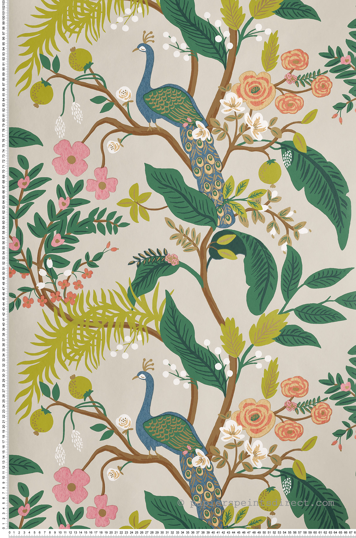 Papier peint Nature Peacock lin - Rifle Paper Co. d'Initiales | Réf. INI-RI5171