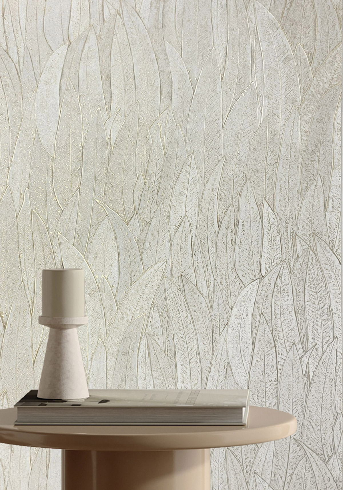 Papier peint Feuille Cinerea ivoire doré - Nature Précieuse de Casamance | Réf. CAS-76533262