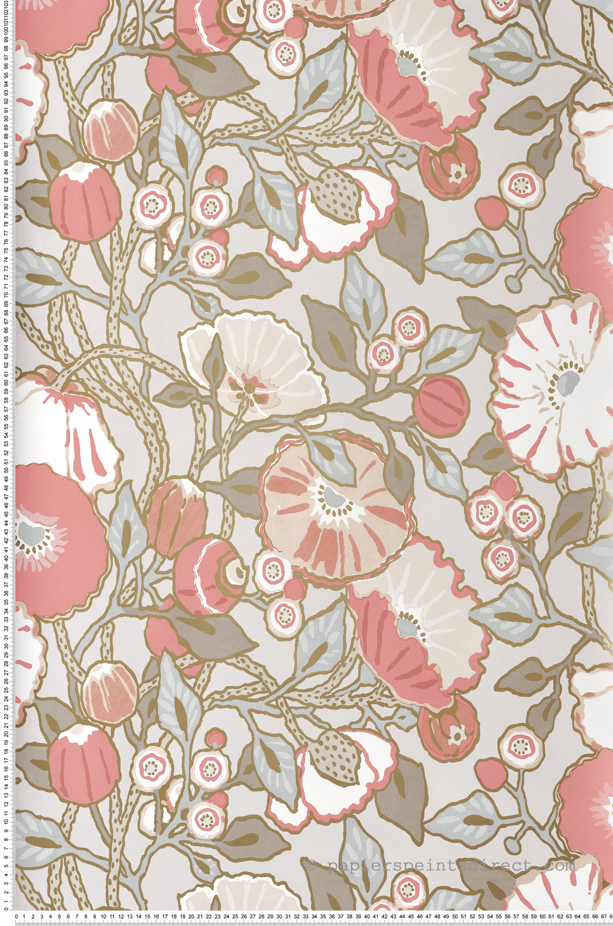 Papier peint Coquelicot Vintage rose doré - Greenhouse de York (Initiales) | Réf. INI-GO8314