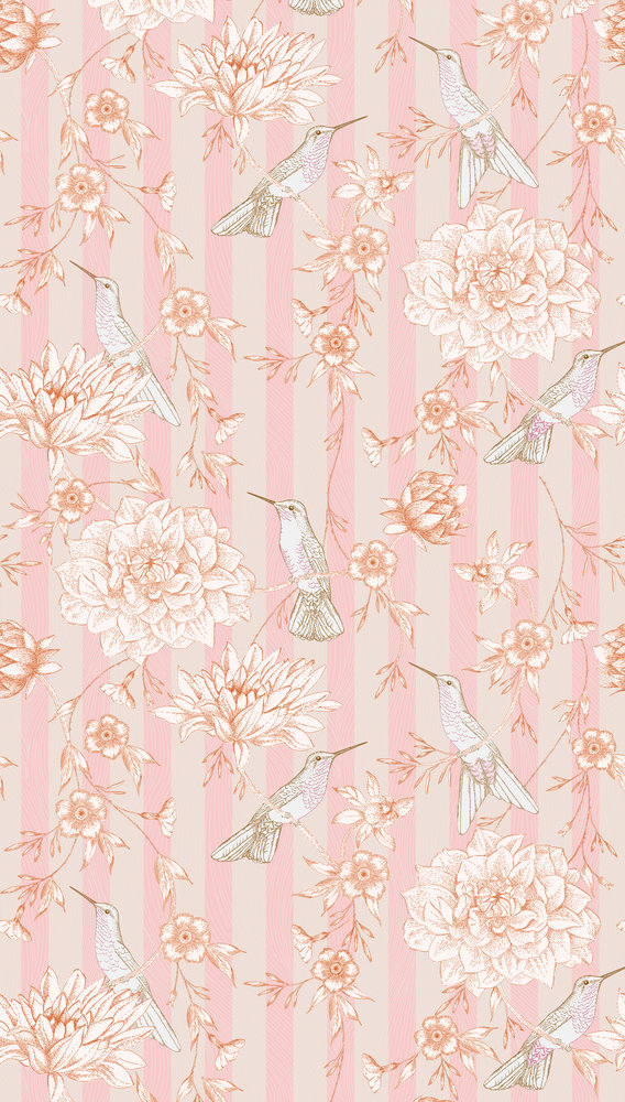 Papier peint panoramique Rayé Fleur Oiseaux rose - The Wall 2 d'A.S. Création | Réf. AS-392021