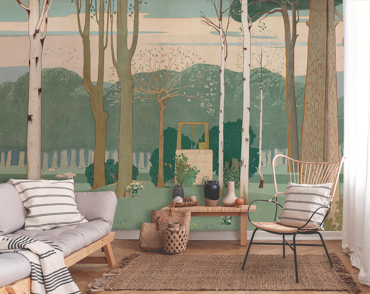 Papier peint panoramique Nature Puits Country vert - Panorama 2 de Lutèce | Réf. LTC-PAN1491C