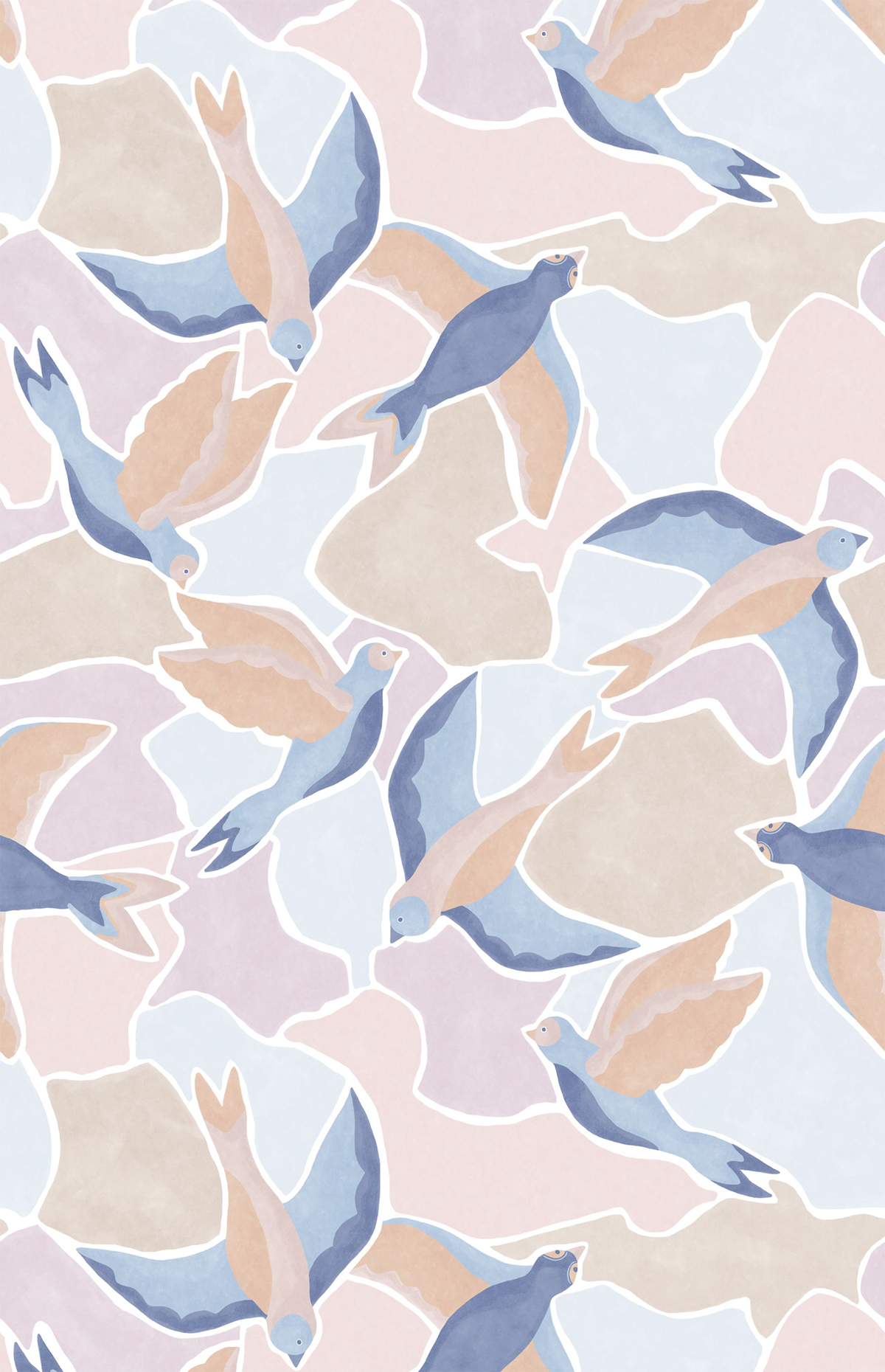 Papier peint panoramique Oiseau Songerie L bleu rose 200x310 - Wonderwalls de Casadéco | Réf. WDWS88996404