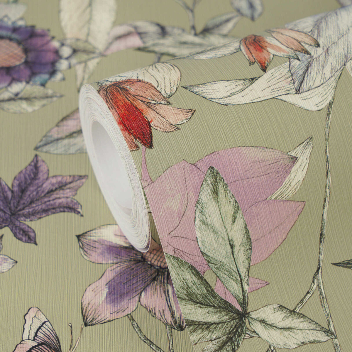 Papier peint Feuillage Bucolique vert violet - Pintwalls 3 d'A.S. Création ZOOM | Réf. AS-791873