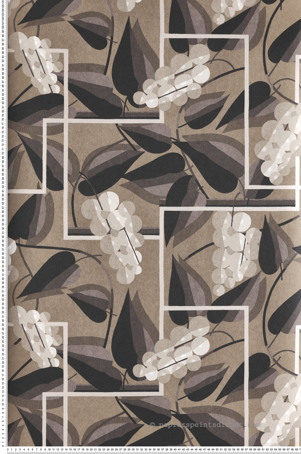 Papier peint Raisin Graphique Henry marron - Folies de Masureel | Réf. MAS-FOL304