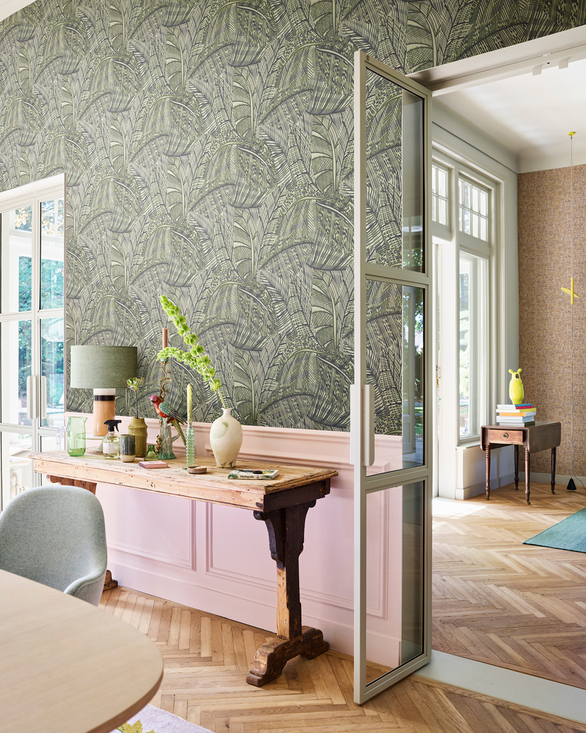 Papier peint Feuille Graphique vert kaki - Picto de Lutèce | Réf. LTC-PIC313