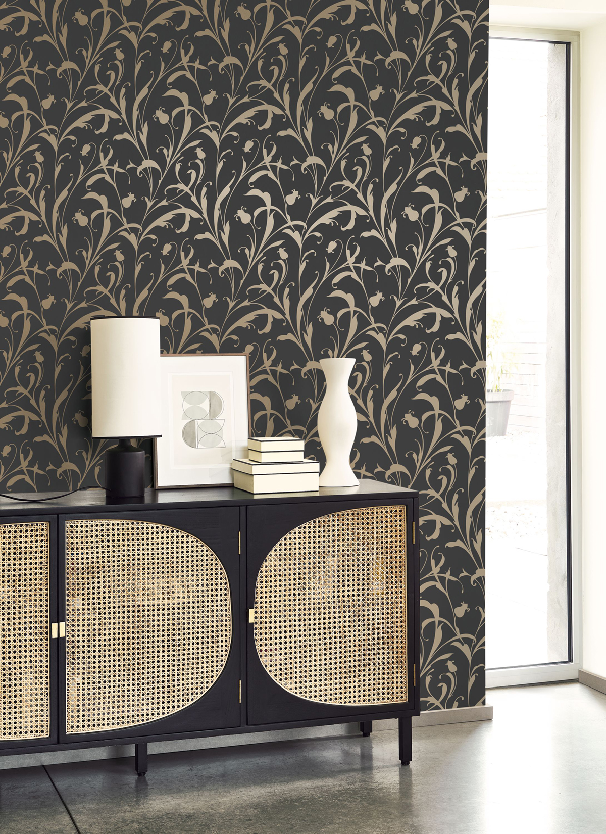 Papier peint Feuillages Arabesques Opaline noir doré - Elixir de Casadéco AMB2 | Réf. EXIR202009277