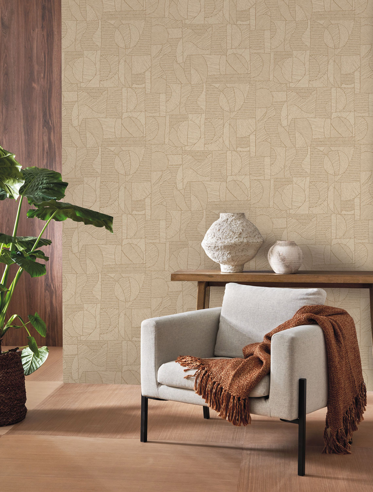 Papier peint Ethnique Motif Baman beige lin - Matera de Casadéco | Réf. MATA201161373