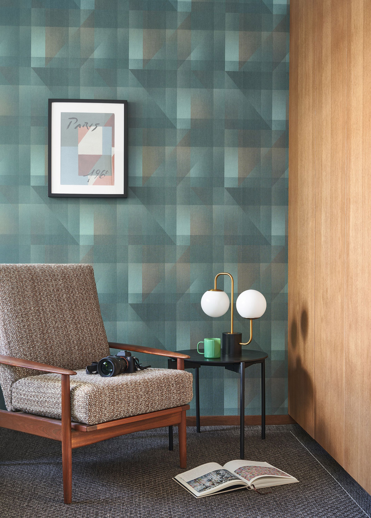 Papier peint Patchwork Géométrique Edward émeraude - Carnaby Street de Casadéco | Réf. CARN200506941